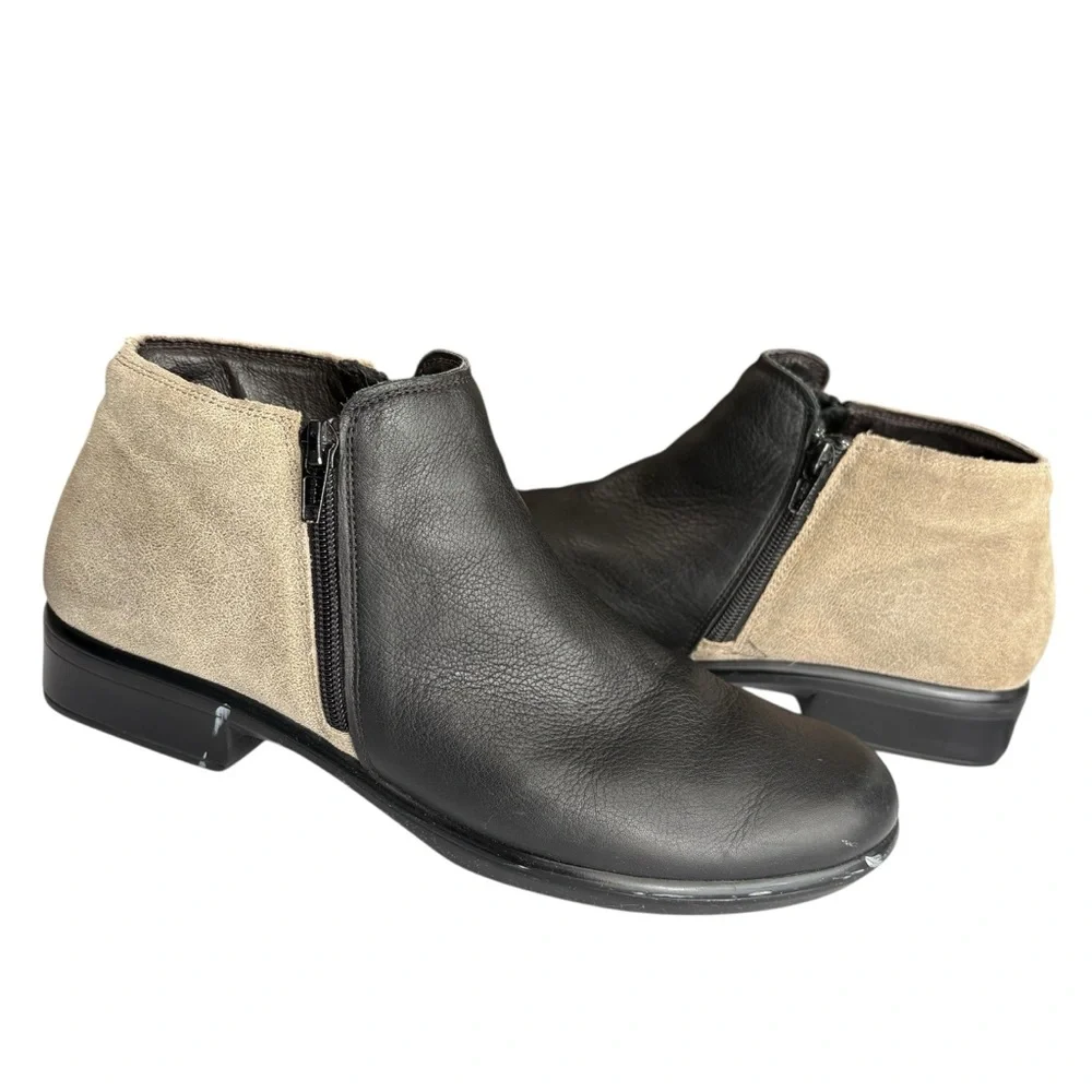 NAOT Helm Womens Ankle Boots Size 41 Dual Zip Black Lthr/Speckled Beige‎